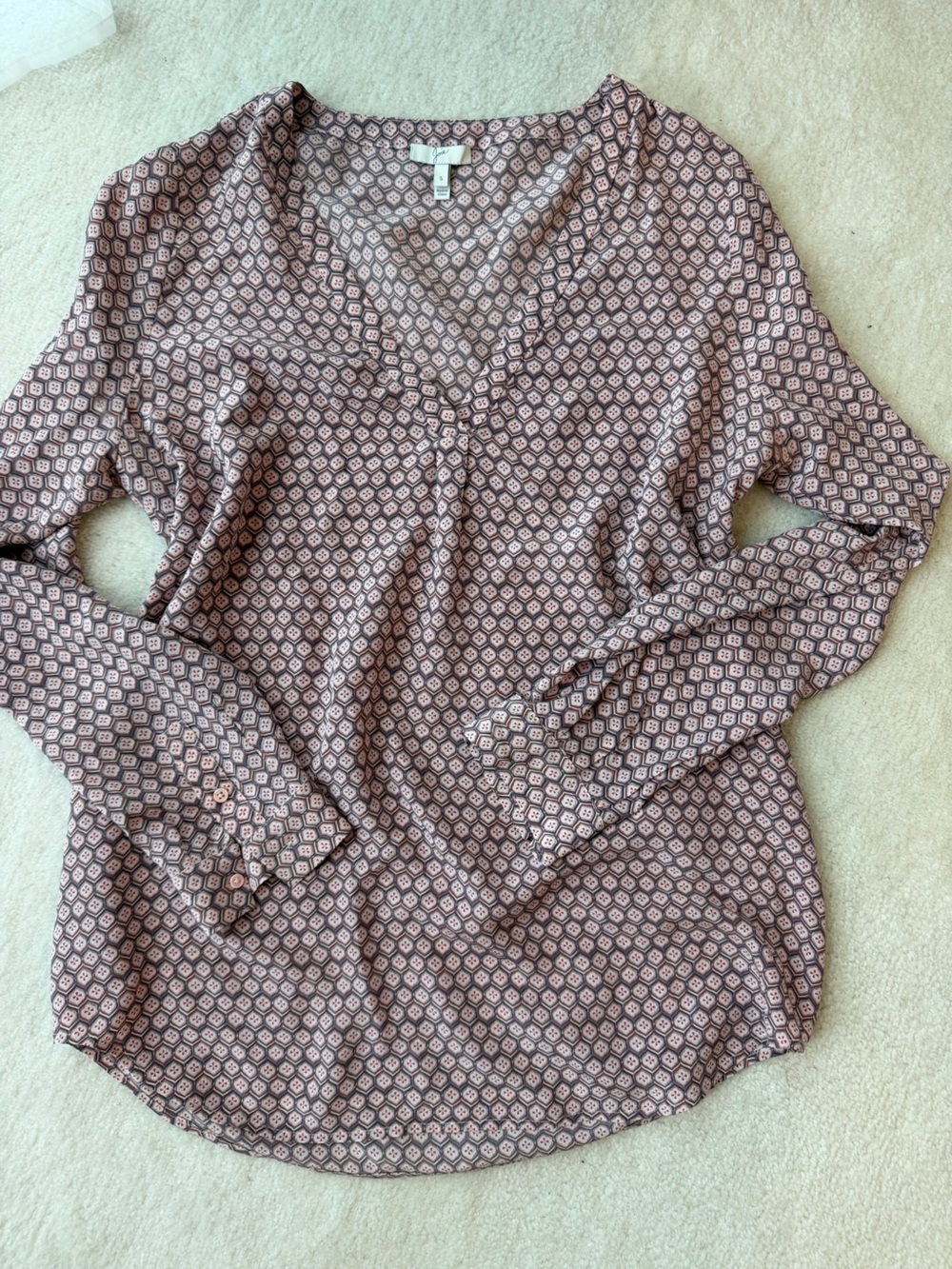 Joie 100% Silk Classic Printed V-Neck Blouse - Dusty Rose
